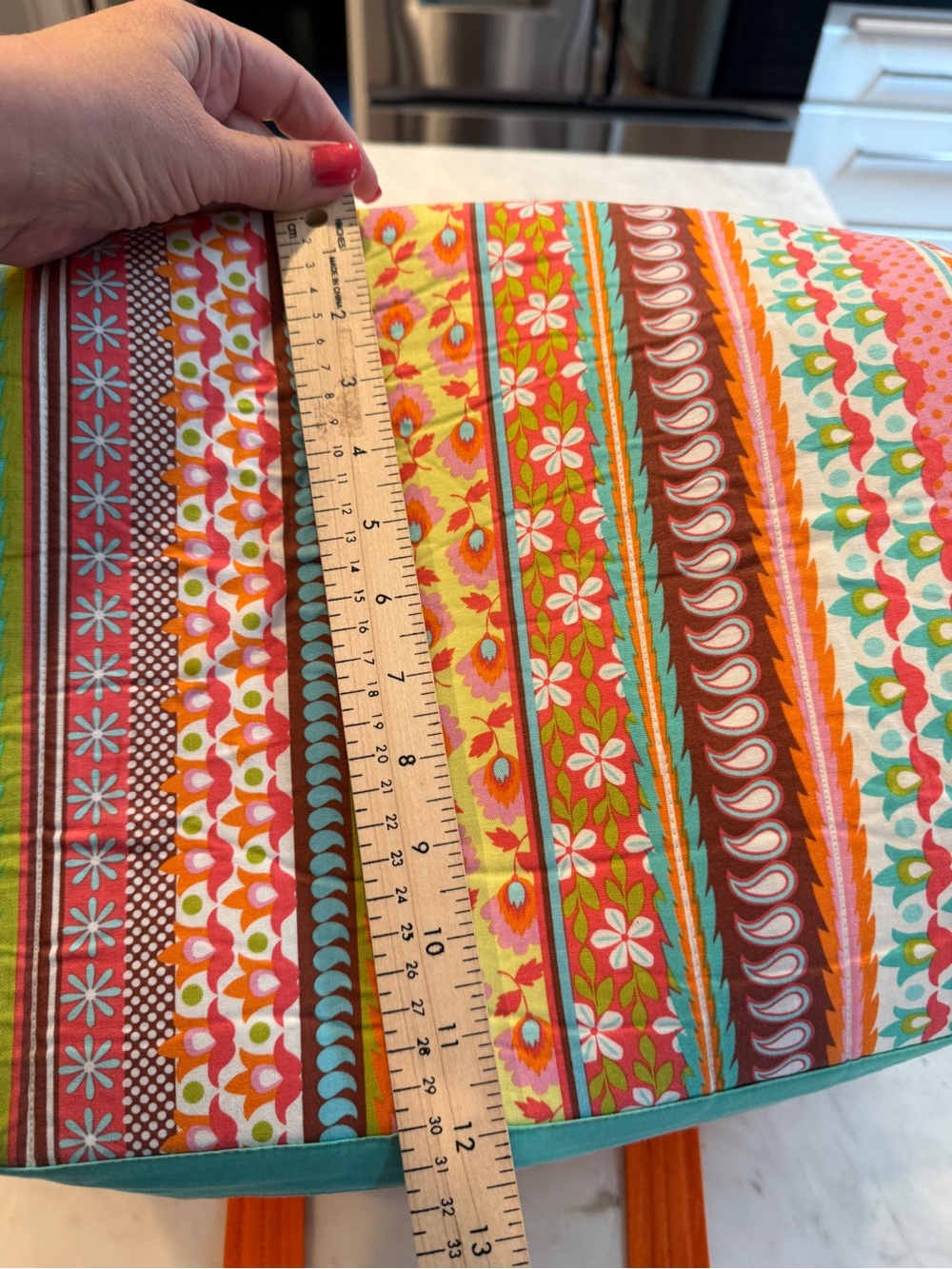 Handmade Quilted Weekender Duffel Bag Floral Boho Travel Tote Orange Aqua - Picture 8 of 8